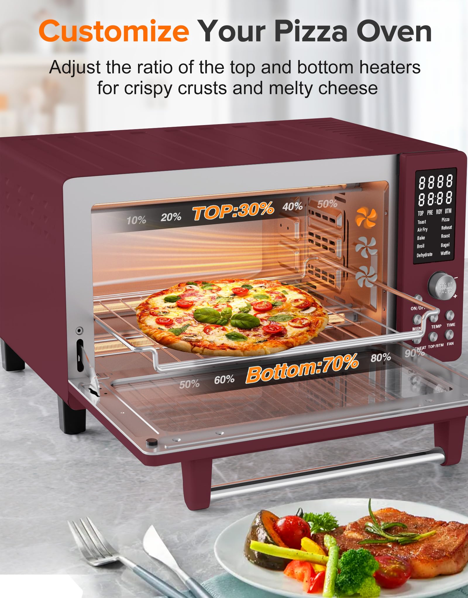 Nuwave Bravo Pro Smart Air Fryer Toaster Oven Combo, 10-in-1 Functions with Quicker & Even Crisp Technology, 1800W, 50-450°F, PFAS-Free, 21QT, Cinnamon