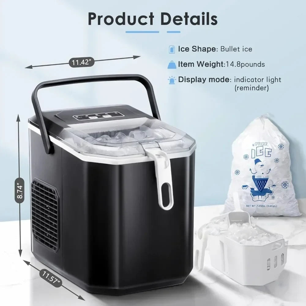 Effortless Ice Maker | Portable Countertop Ice Machine with Self-Cleaning Feature | Ideal for Home and Outdoor Use