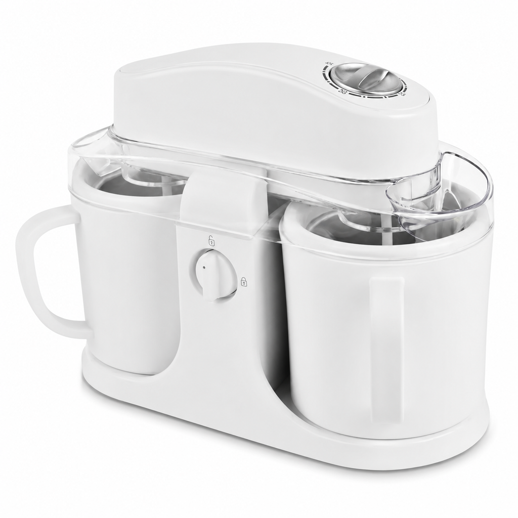 Home Treats | Dual Bowl Ice Cream Maker with Easy One-Knob Control | Compact Design for Quick Frozen Desserts