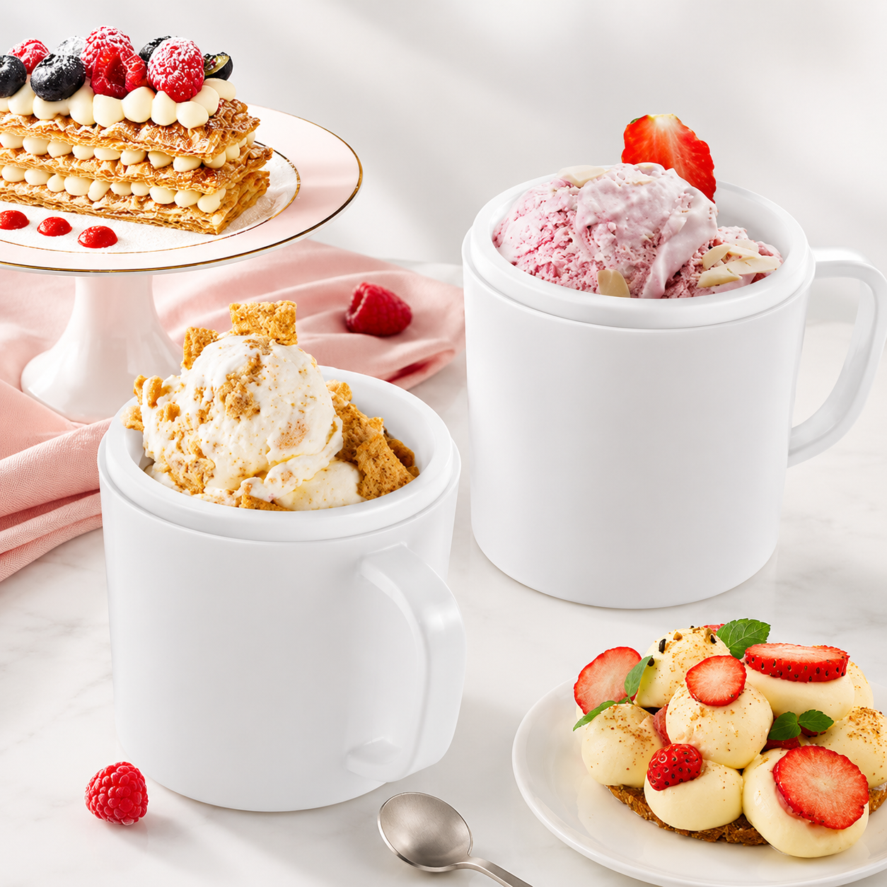 Home Treats | Dual Bowl Ice Cream Maker with Easy One-Knob Control | Compact Design for Quick Frozen Desserts